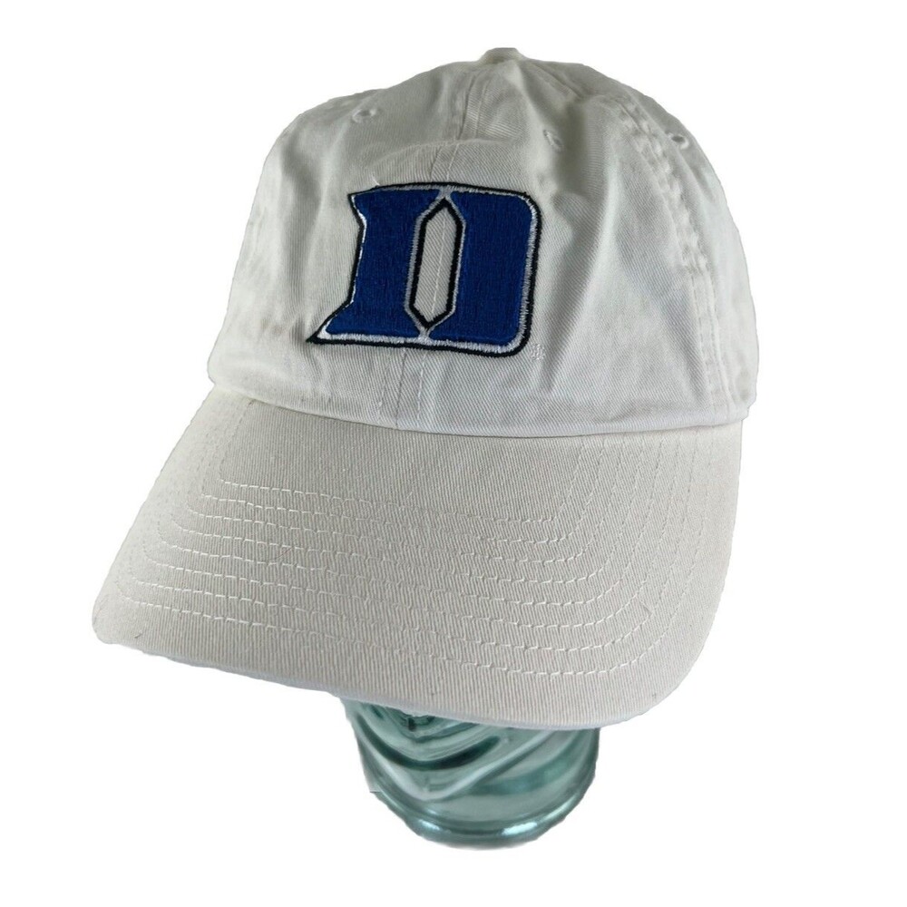 Duke Blue Devils SZ Large Embroided Logo Baseball Hat Cap ‘47 Twins White Khaki